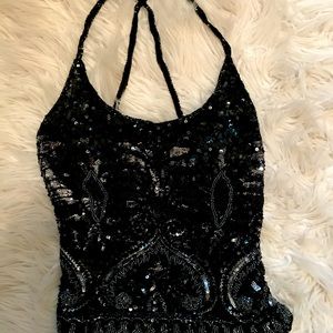 Beaded black crop top
